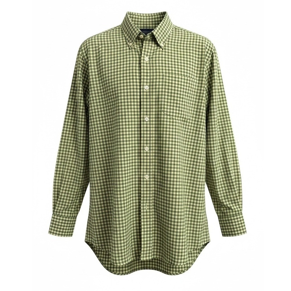 Peter Millar Medium Green Yellow Gingham Cotton Long Sleeve Button Down Shirt